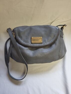 Marc Jacob's Natasha Gray Genuine Leather Shoulder Bag W/ Brass Toned Hardware